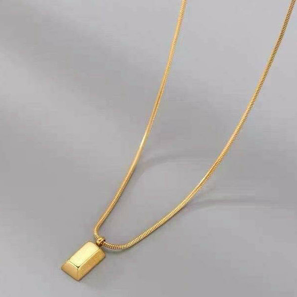 Gold Brick Pendant for Men Women Lightweight Modern Jewelry