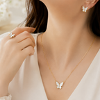 Butterfly Necklace Set Gold Tones Lightweight Alloy for Women