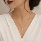 Gold Brick Pendant for Men Women Lightweight Modern Jewelry