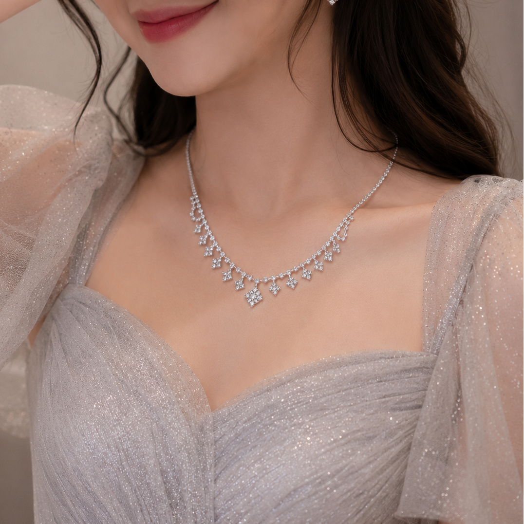 Diamond Claw Necklace & Earrings Set for Pakistani Women