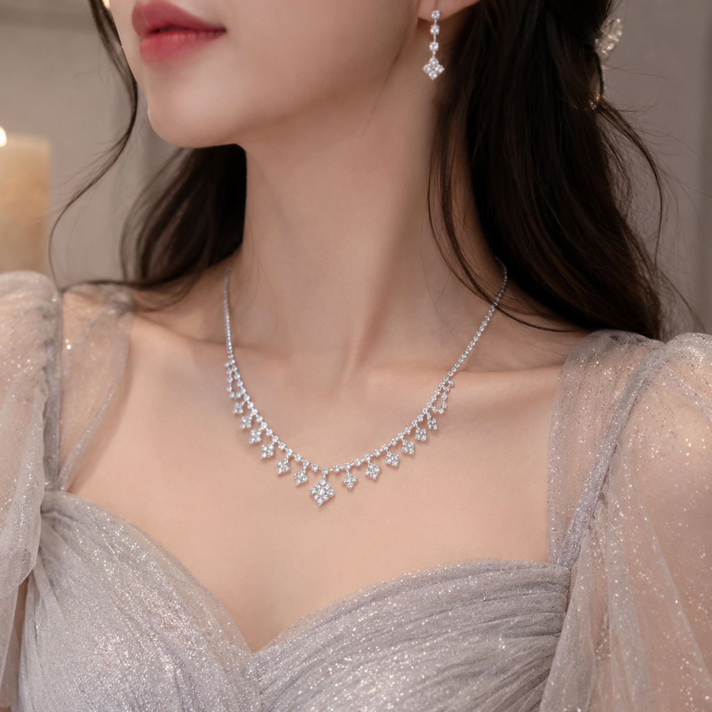 Diamond Claw Necklace & Earrings Set for Pakistani Women