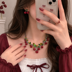 Cherry Necklace Earrings Set for Women