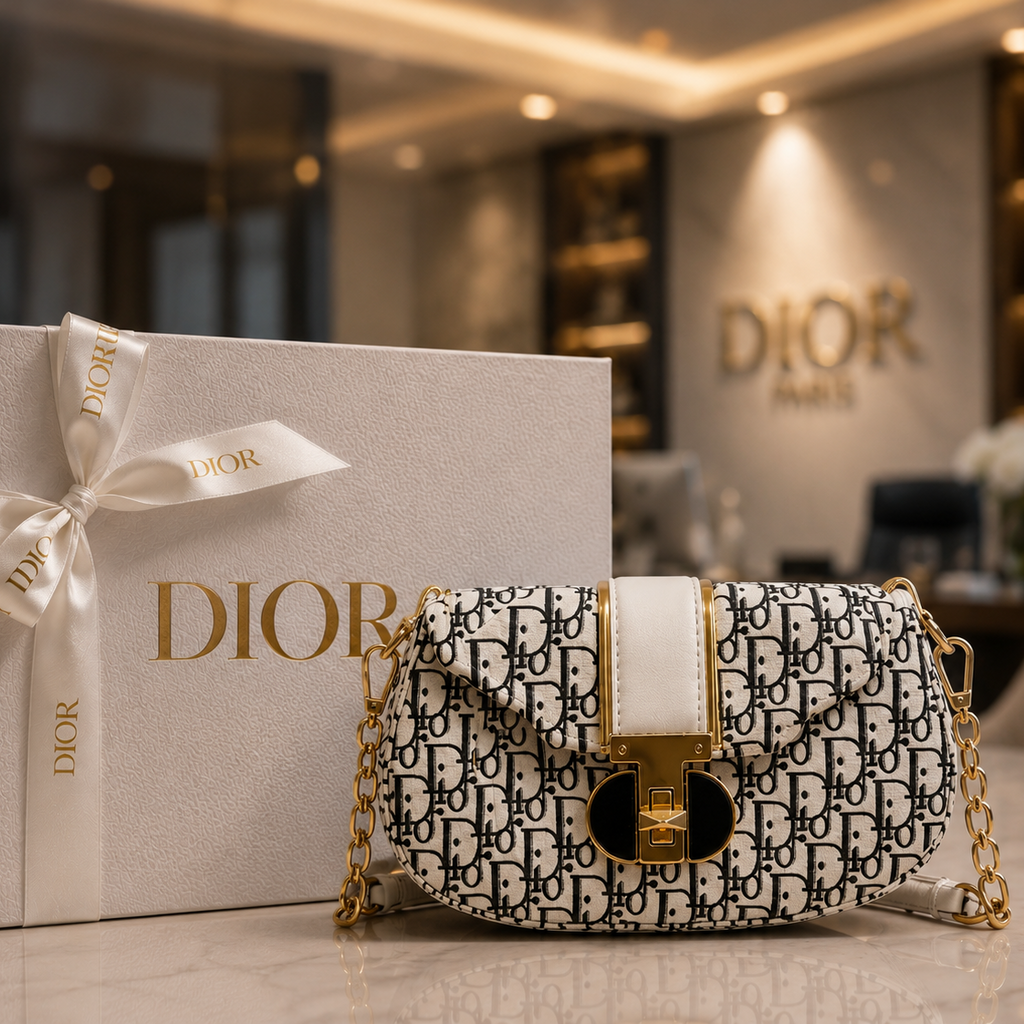 White Monogram Shoulder Bag for Girls with Gold Hardware