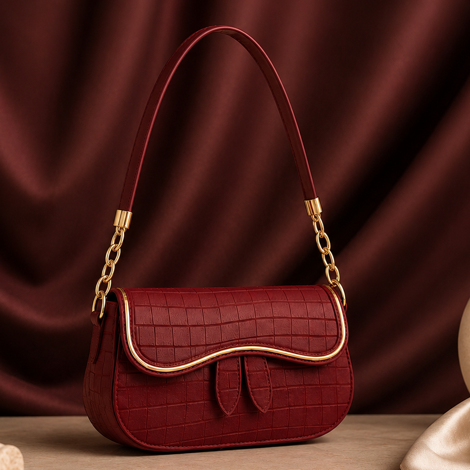 Mahroom Maroon Leather Shoulder Bag for Girls