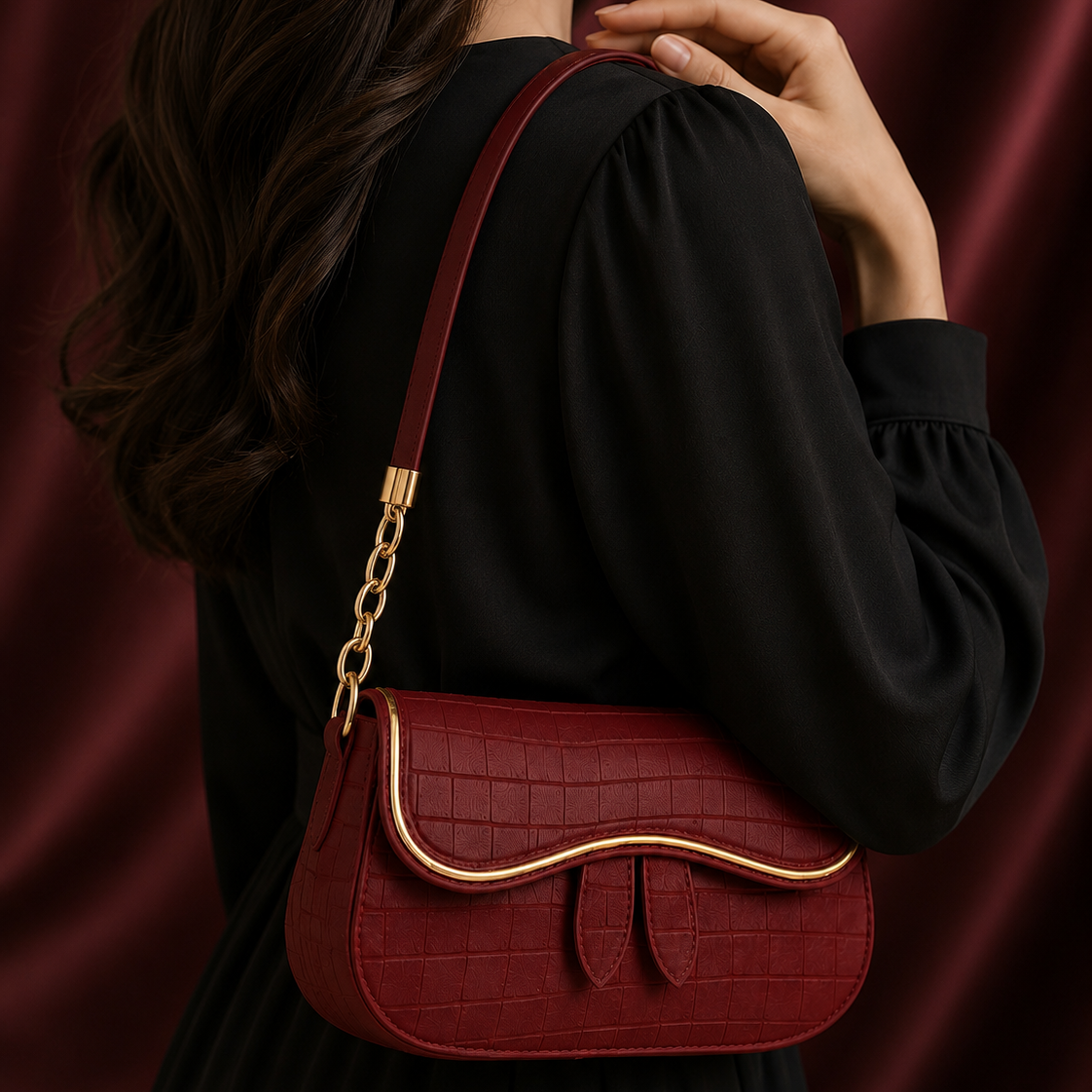 Mahroom Maroon Leather Shoulder Bag for Girls