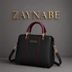 Black Leather Handbag with Belt for Women