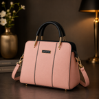 Black Leather Handbag with Belt for Women