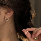Golden Bow Earrings for Women with Crystals & Pearls