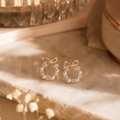 Golden Bow Earrings for Women with Crystals & Pearls