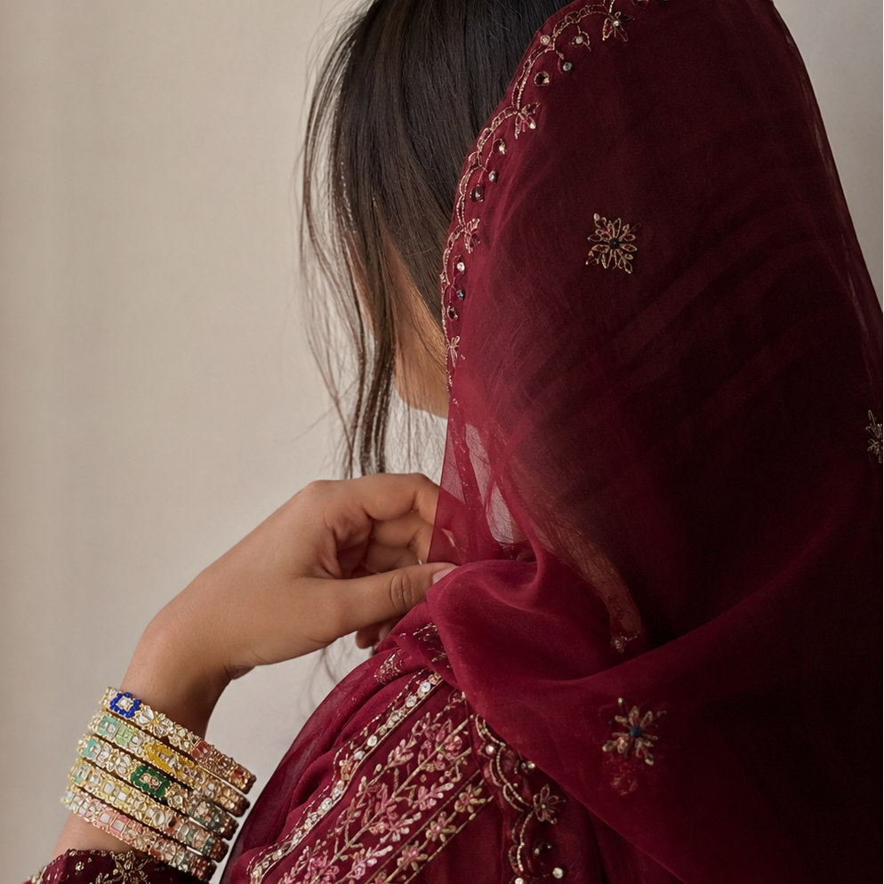 Multicolored Kundan Kara Bangles Set of 4