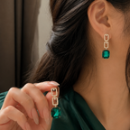 Modern Square Earrings Green Gemstones Alloy Pakistani Women