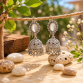 Silver Plated Crystal Jhumka Earrings for Women 2 Pcs