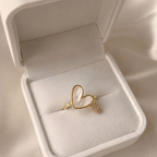 Adjustable Heart Ring Off-White Enamel Gold Alloy