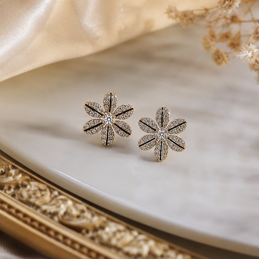 Sunflower Stud Earrings Alloy Gold Sparkling 1.5cm