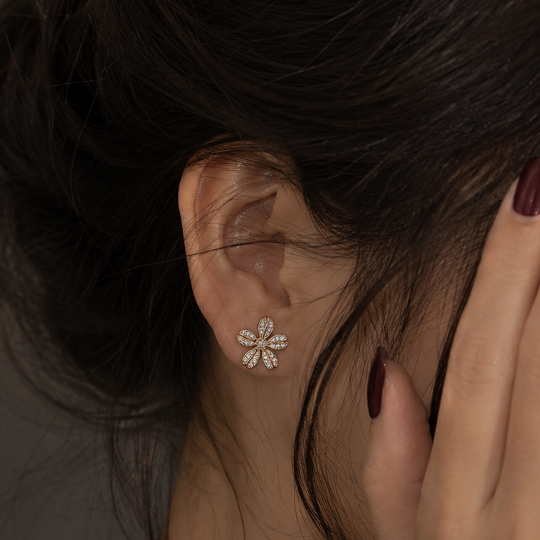 Sunflower Stud Earrings Alloy Gold Sparkling 1.5cm