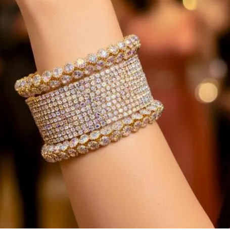 Silver Plated Crystal Kara Bangles Set of 6 for Women