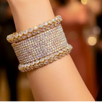 Silver Plated Crystal Kara Bangles Set of 6 for Women