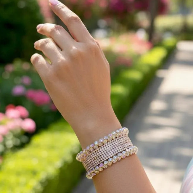 Silver Plated Crystal Kara Bangles Set of 6 for Women