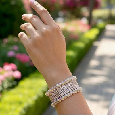 Silver Plated Crystal Kara Bangles Set of 6 for Women