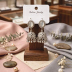 Silver Plated Crystal Jhumka Earrings for Women 2 Pcs