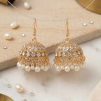 Golden Pearl Jhumka Earrings for Women