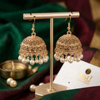 Golden Pearl Jhumka Earrings for Women