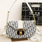 White Monogram Shoulder Bag for Girls with Gold Hardware