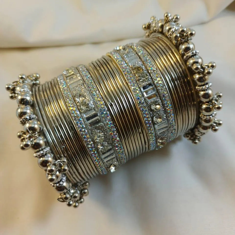 Nagina Kara Bangle Set Silver Finish Wedding Party Wear
