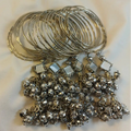 24-Piece Hanging Kara Bangles Silver Mirror Work