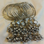 24-Piece Hanging Kara Bangles Silver Mirror Work