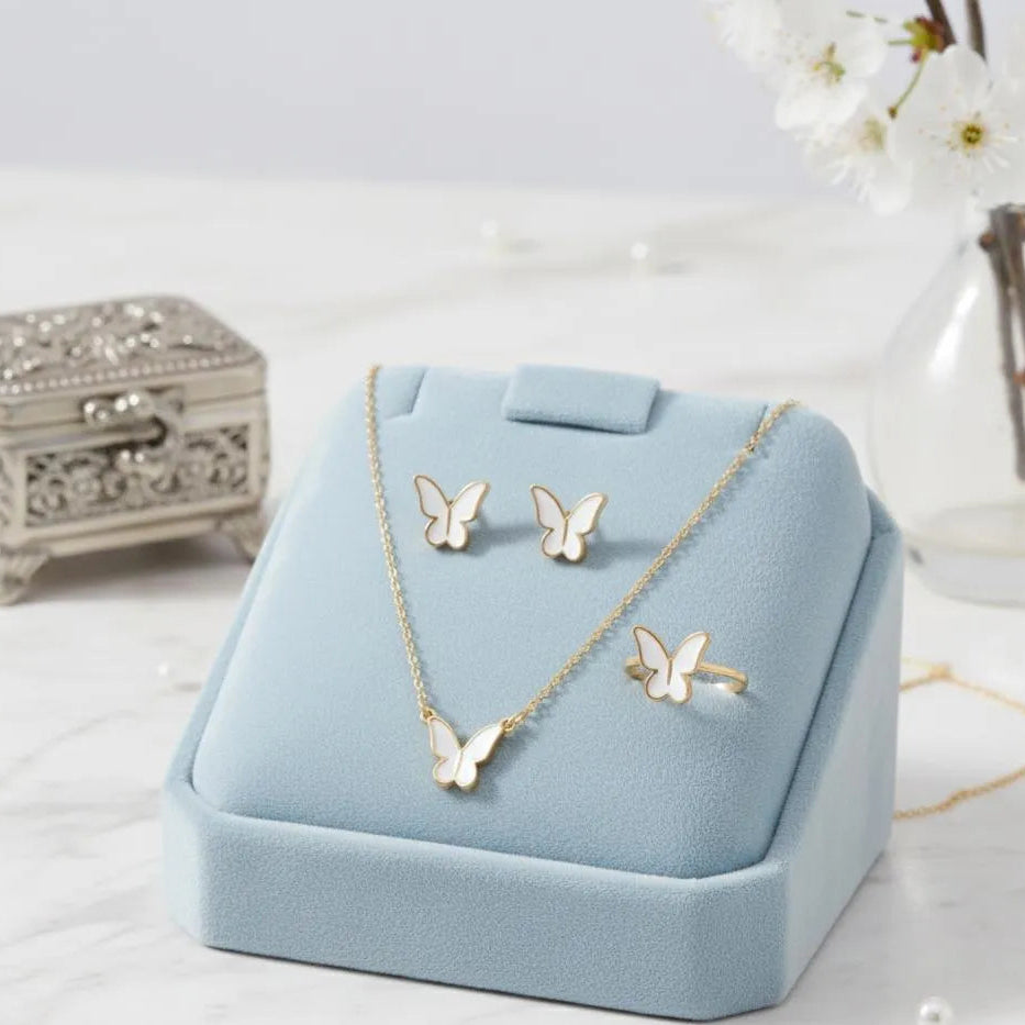 Butterfly Necklace Set Gold Tones Lightweight Alloy for Women