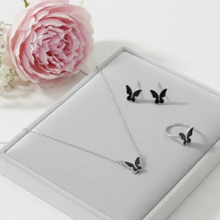 Butterfly Necklace Set Gold Tones Lightweight Alloy for Women
