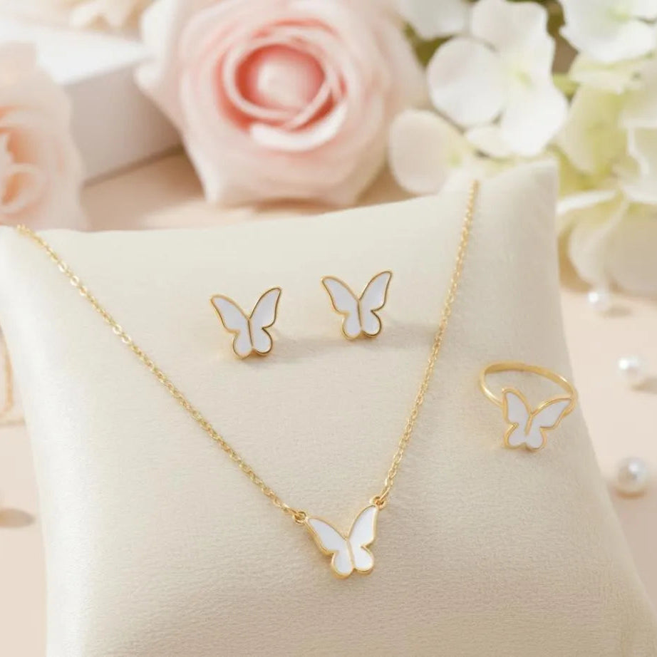 Butterfly Necklace Set Gold Tones Lightweight Alloy for Women