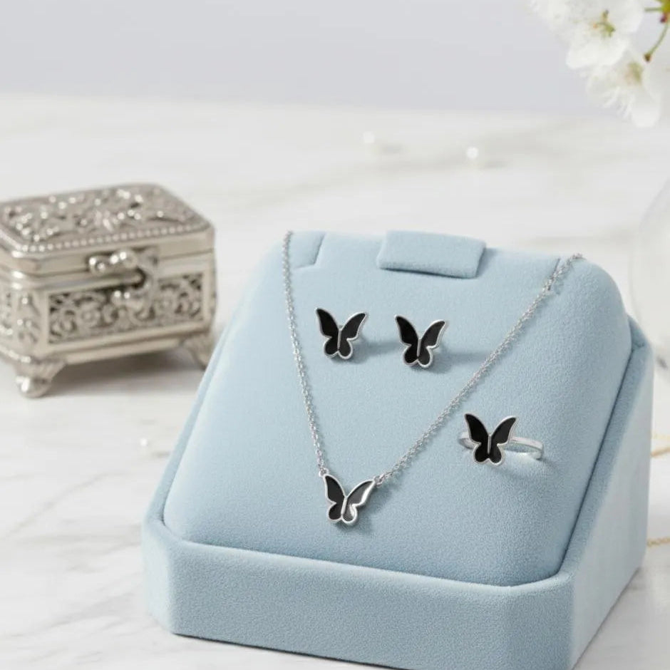 Butterfly Necklace Set Gold Tones Lightweight Alloy for Women