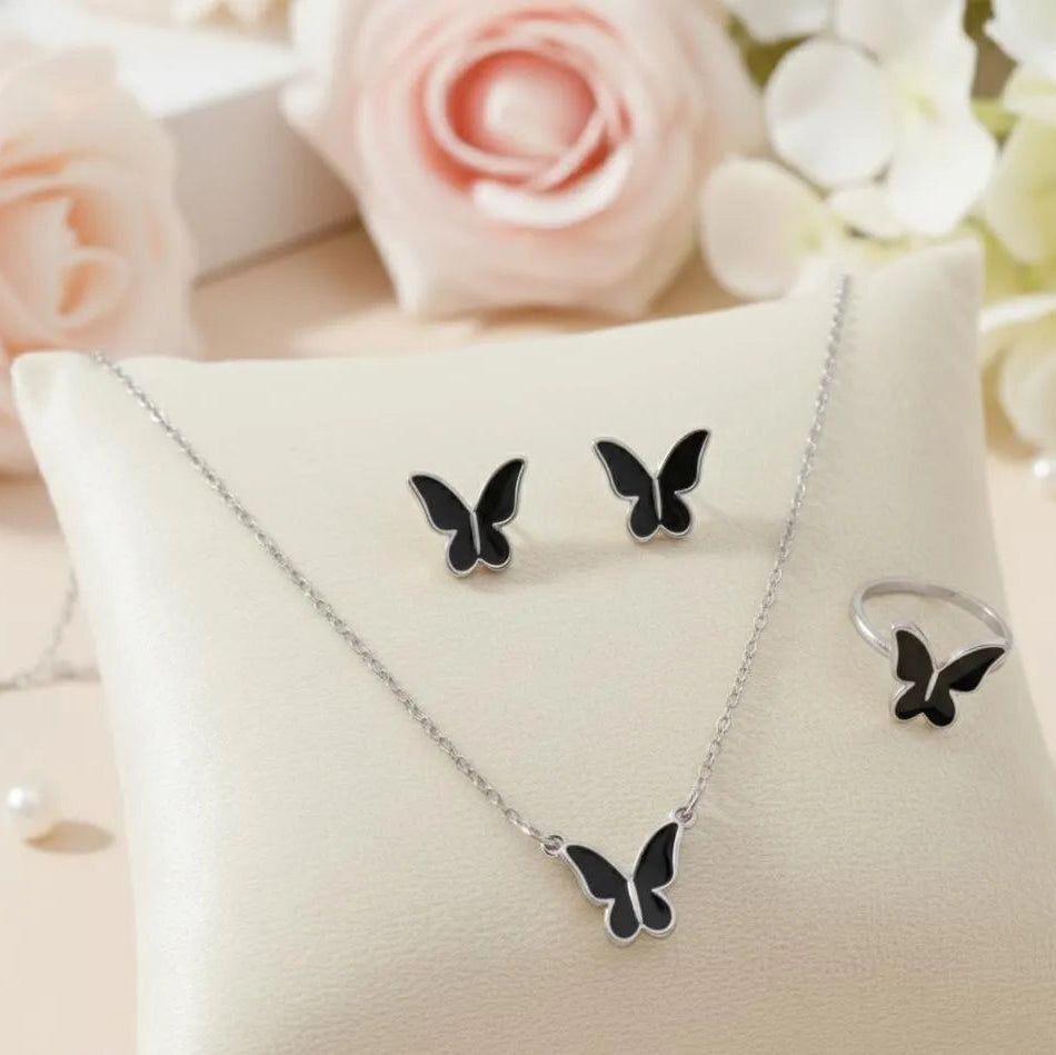 Butterfly Necklace Set Gold Tones Lightweight Alloy for Women