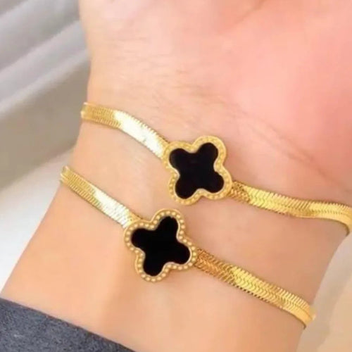 Black Golden Clover Bracelet for Women