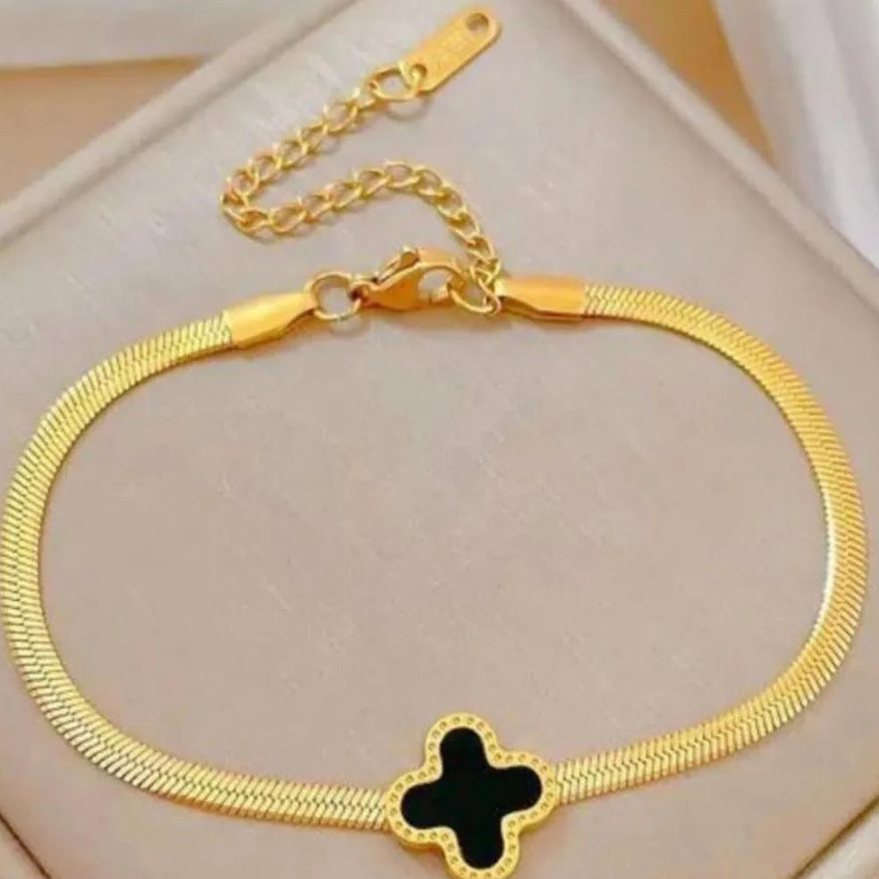 Black Golden Clover Bracelet for Women