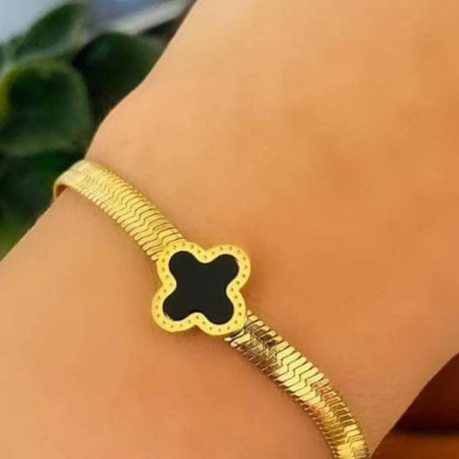 Black Golden Clover Bracelet for Women