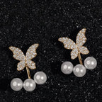 Butterfly Zircon Earrings Golden Silver Pearl Drop