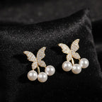 Butterfly Zircon Earrings Golden Silver Pearl Drop