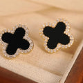 Clover Earrings Black Zircon Gold Plated