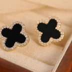 Clover Earrings Black Zircon Gold Plated