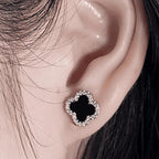 Clover Earrings Black Zircon Gold Plated