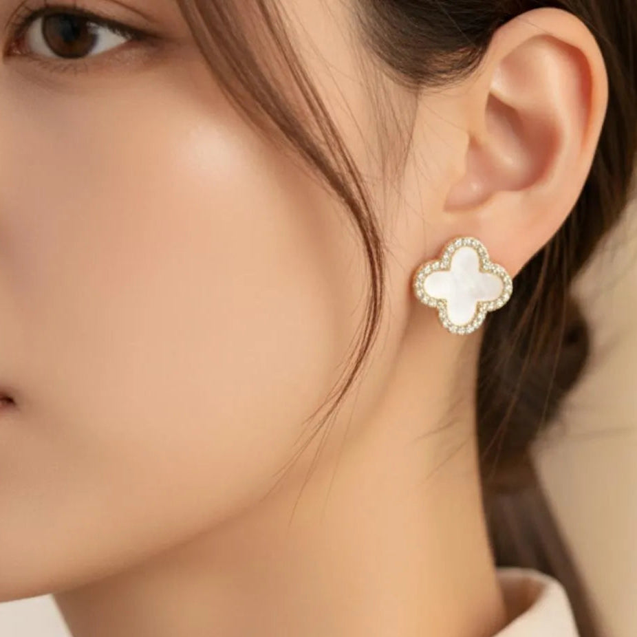 Clover Earrings Black Zircon Gold Plated