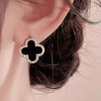 Clover Earrings Black Zircon Gold Plated
