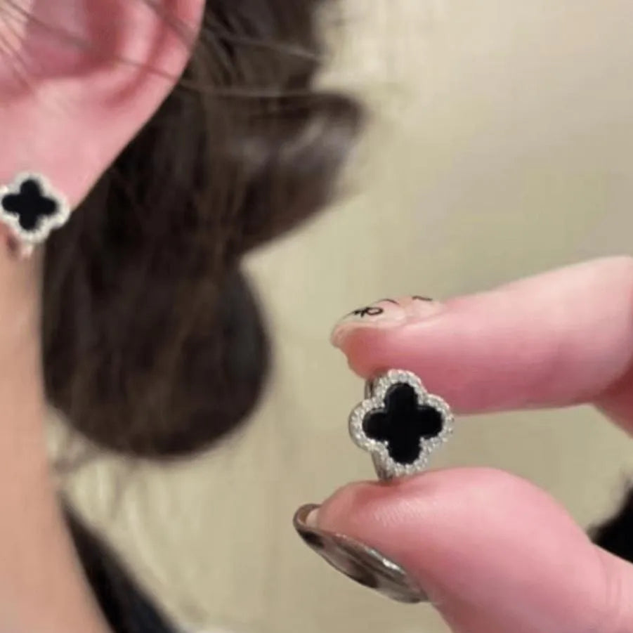 Clover Earrings Black Zircon Gold Plated