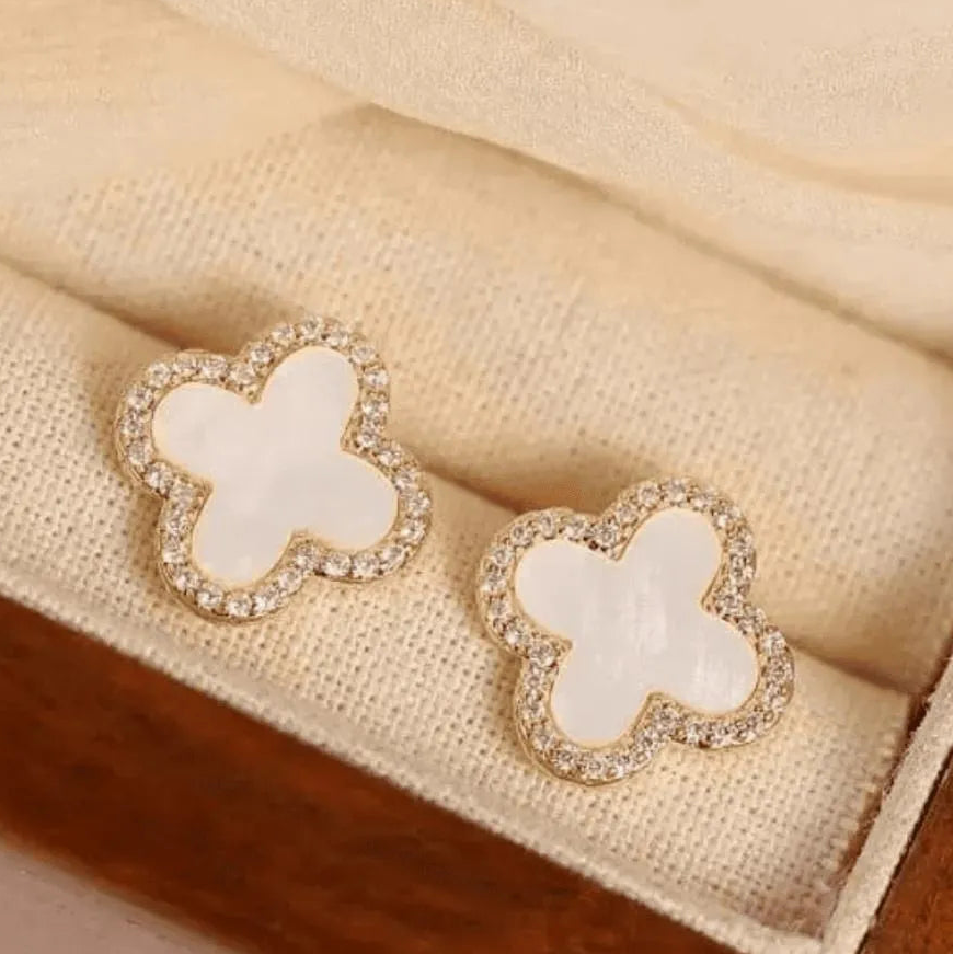 Clover Earrings Black Zircon Gold Plated