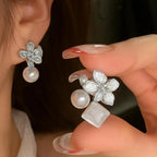 Cherry Blossom Crystal Earrings Pink Blue Silver