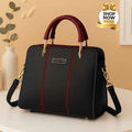 Black Leather Handbag with Belt for Women