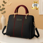 Black Leather Handbag with Belt for Women